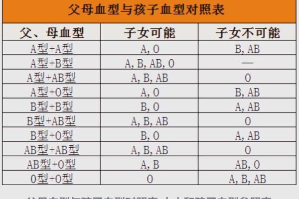 父母孩子血型对照表